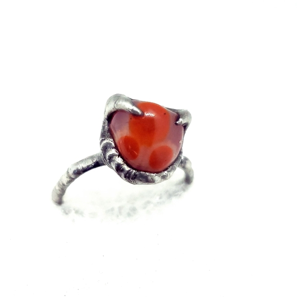 Carnelian crystal ring handmade gothic fantasy adjustable vampire fang Halloween - Picture 3 of 16
